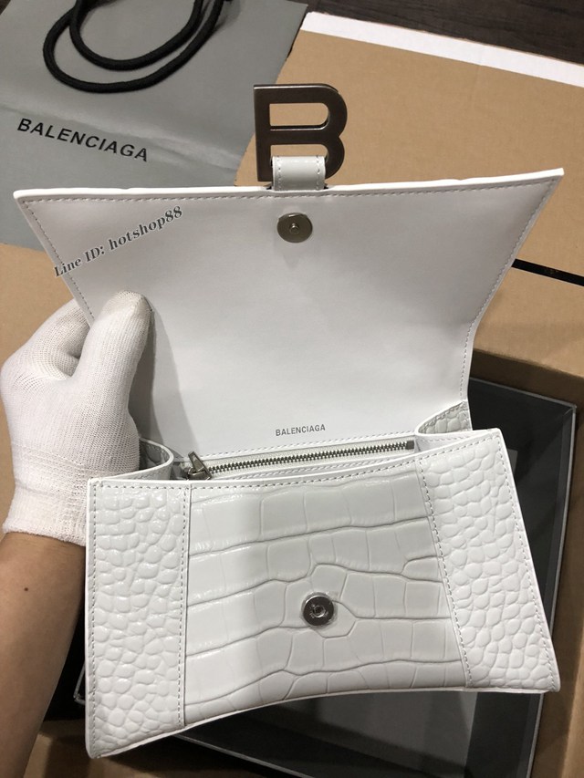 Balenciaga專櫃爆款大號手提女包 巴黎世家升級版鱷魚白色銀扣Hourglass沙漏包 fyj1636